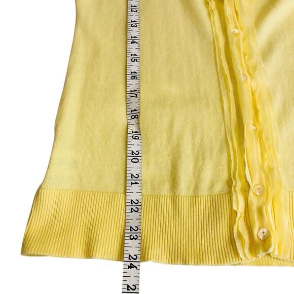 Ann Taylor Loft Light Yellow Lightweight Cardigan Stylish Ruffled V Neckline - Picture 9 of 16